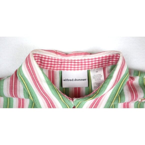 ALFRED DUNNER - WOMEN'S PINK & GREEN STRIPED BUTTON-UP TOP - SIZE 14 - Picture 3 of 4